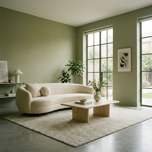 Elegantní obývací pokoj v šalvějově zelené