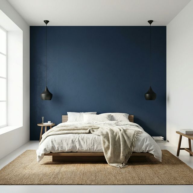 Ložnice s akcentovou stěnou v navy modré